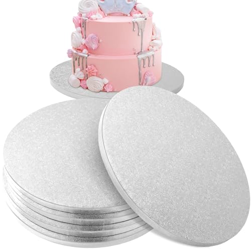Ezvsevuo - 5 bases redondas para tartas de cartón de 11 mm de grosor – Reutilizable y antigrasa Cake Board para transporte y exposición de tartas – Color plateado