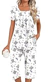 LONGYUAN Ladies Pajamas Sets Summer Two-piece Pjs Womans Soft Short Sleeve Sleepwear X-Large