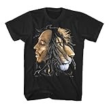 2Bhip Bob Marley Lion & Marley Profiles Adult Short Sleeve T-Shirt, Vintage Style Reggae Graphic Tees - Black - X-Large