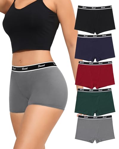 LEVAO Cotton Boy Shorts Underwear for Women High-waisted Full Coverage Boxer Briefs Panties 5 Pack S-XXL
