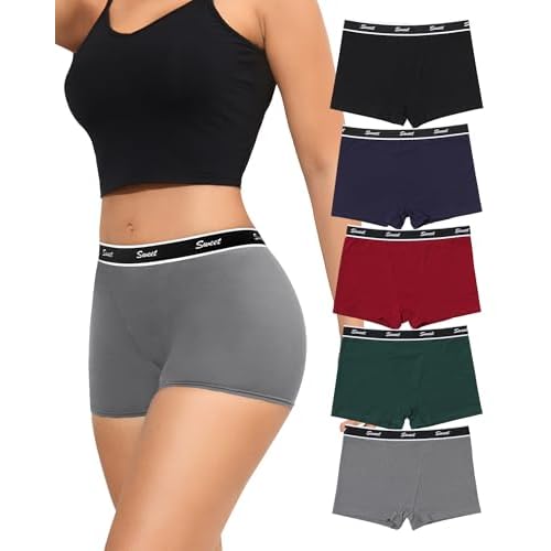 LEVAO Cotton Boyshort Underwear for Women, Boxer Briefs, 5 Pack S-XXL | Full coverage with a 100% cotton crotch and soft stretch fit for exercise, lounging, sleep, daily wear and under dress