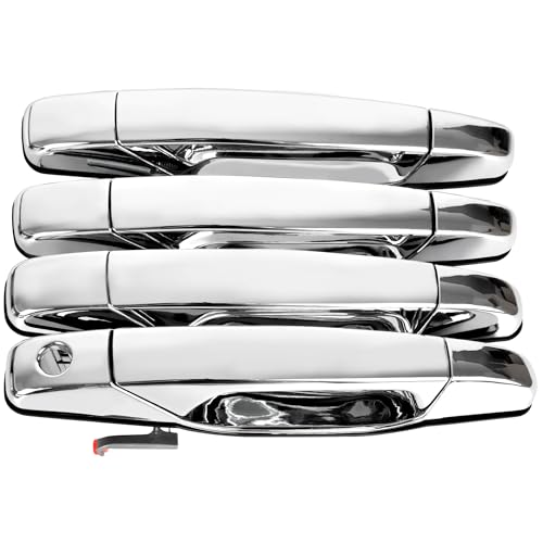 HYR Exterior Door Handles Compatible with Chevy Silverado Suburban Avalanche Tahoe, GMC Sierra Yukon 2007-2014, Cadillac Escalade, Front Rear Driver and Passenger, 20828258 22738722, Chrome, 4 PCS