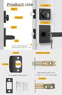 Black Exterior Door Lock Set, Front Door Lock Set with Deadbolt, Square Contemporary Matte Black Front Door Lock Sets, Heavy Duty Zinc-alloyed Exterior Door Handle (1 Pack)