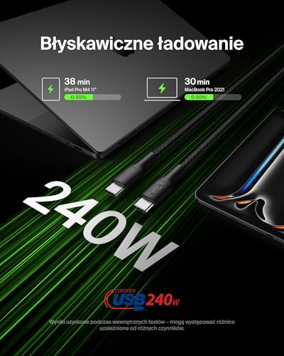 Belkin Eco Kabel USB-C na USB-C w oplocie (2 m, 240 W) – Elastyczny Kabel USB C szybkiego ładowania do urządzeń iPhone 16, Galaxy S25, Pixel 9, MacBook, iPad Pro i innych – Czarny (USB 2.0)