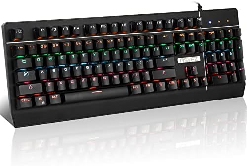 YSCP Mechanical Gaming Keyboard RGB Illumination Backlight LED 104 Keys Mechanical Wired USB Keyboards with Detachable Wrist Rest Blue Switches for PC Gamer Computer Desktop（Black）…