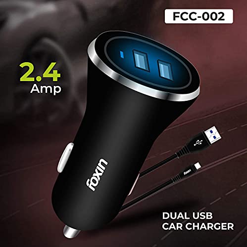 Image of Foxin Fcc-002 Dual Port USB for Car Charger, Charging Adapter, Black