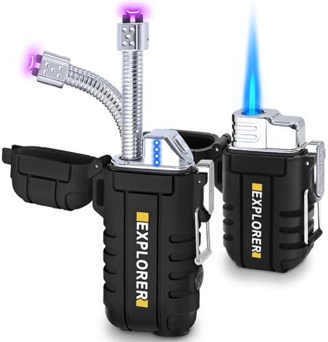 Luxgaze 2 Pack Waterproof Lighter 360° Flexible Neck Rechargeable Arc Lighter Butane Torch Lighter Electric Lighters Flameless Plasma Outdoor Lighter Survival Tactical Gear Candle Camping Adventure