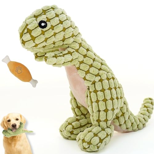 luluone(ルルワン) ふわふわダイナソー 犬 おもちゃ 噛む 玩具 音が鳴る ぬいぐるみ 小型犬 プレゼント (グリーン)