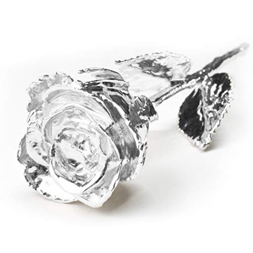 Echte Silberne Rose mit Widmung: Ich liebe dich , überzogen mit 925er Silber, ca. 28 cm lang, inkl. hochwertiger Satin-Geschenkschatulle und Echtheitszertifikat