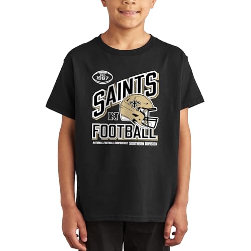 Junk Food NFL - New Orleans Saints - Angle Helmet - Officially Licensed Youth Short Sleeve Fan Tee for Boys and Girls