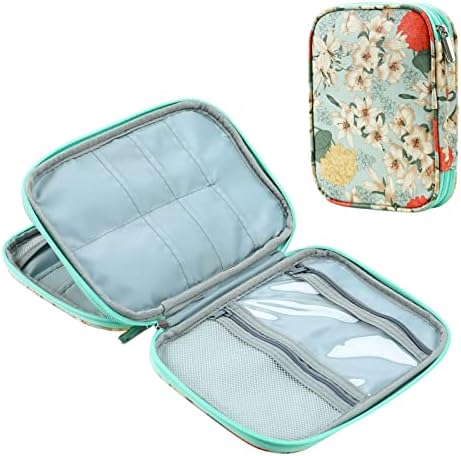 Jorisha Knitting Needles Case Crochet Hooks Organizer Zipper Bag,Portable Travel Storage Pouch Bag for Carrying Circular Knitting Needles,Crochet Hooks,Knitting Accessories,Sewing Tools(Green Lily)