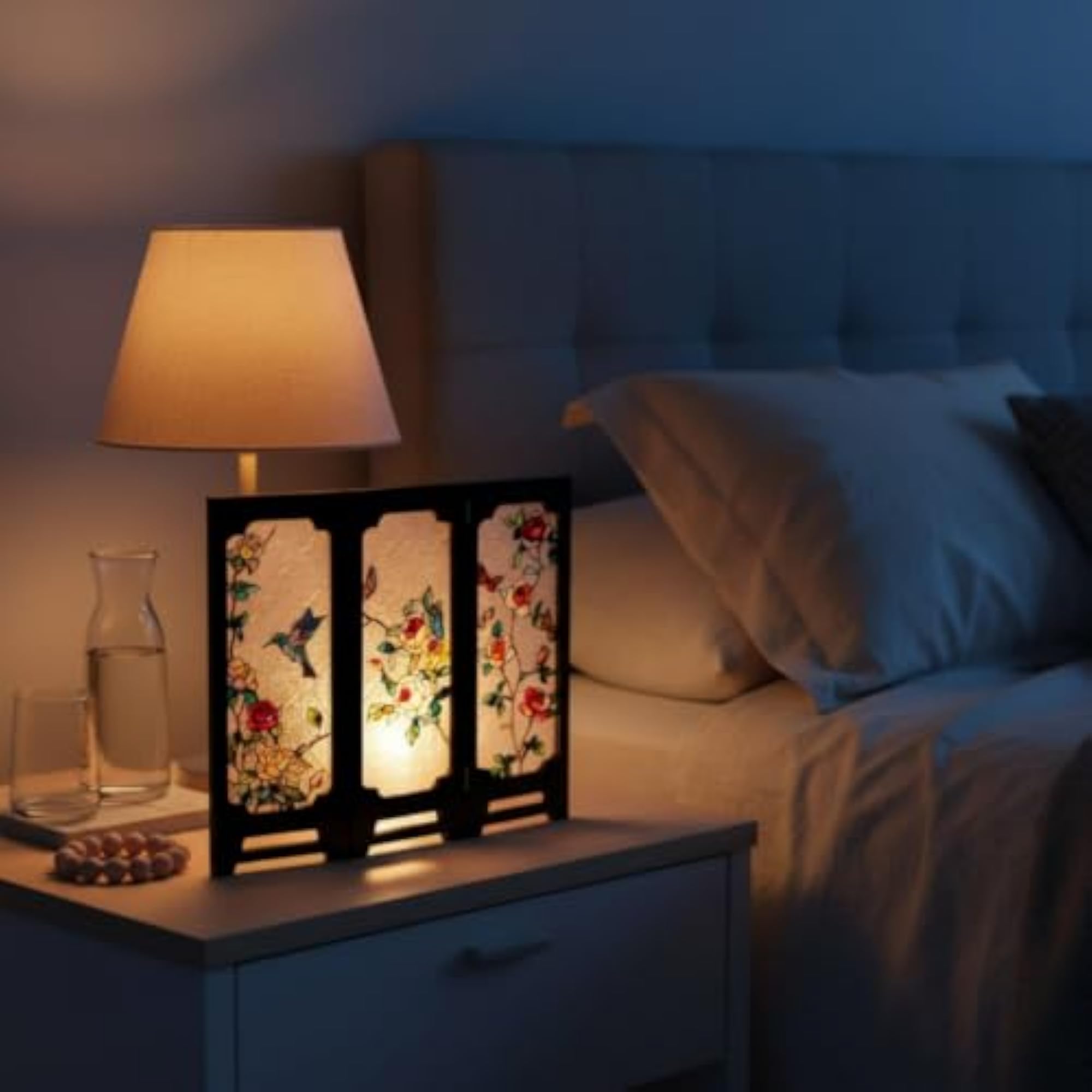 Foldable Design Chinese Glass Table Screen, Space-Saving