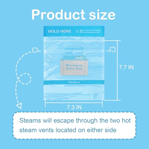 ebelbo 20 Count Microwave Steam Bags 7.3\"x7.7\" for Cooking and Steaming Regular Type Disposable Food Steamer Bags for Vegetables Potatoes Fish and Poultry
