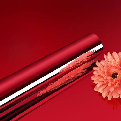 ReWallpaper Vinyle Adhesif Miroir Rouge Papier Adhésif pour Meuble Armoire Tiroir 40CMx3M Feuilles Miroirs Autocollant Bordeaux Papier Peint Effet Metal Rouleau Miroir Mural Decoratif Chambre