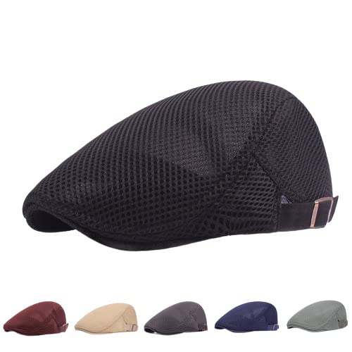 Men's Gatsby Ivy Newsboy Hat Baker Breathable Mesh Flat Beret Driver Cap (White), One Size-Medium #TOP1
