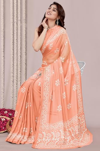 Image of MIRCHI FASHION Saree for Woman Chiffon Batik Printed | Lightweight Daily Wear Women's Office Sari with Blouse Piece (Available in 40 Colours)