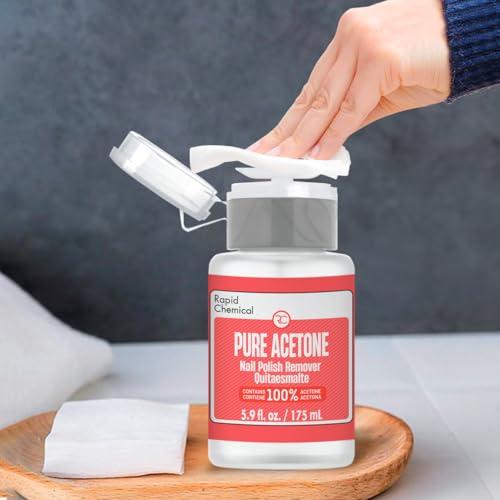 Pure Acetone 100 Percent Nail Polish Remover and Gel Nail Polish Remover With built-in Pump (175ml / 6 fl. oz) 100% Acetone - Thumbnail 4