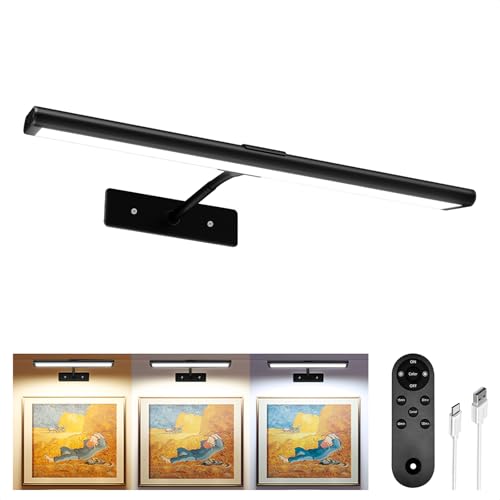 Image of EZVALO Picture Lights for wall, Rechargeable Picture Light with Remote, Dimmable & 3 Color Temps, 180° Adjustable Magnetic Wall Lights for Dartboard Frame Gallery (1 Pack, Black)