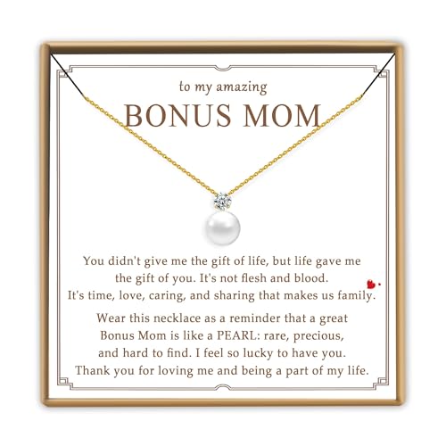 PEALICIOUS Bonus Mom Necklace as Mothers Day Gifts, Single Pearl Necklace as Step Mother Birthday Gifts from Daughter, Second Mom Jewelry from Son as Anniversary Present