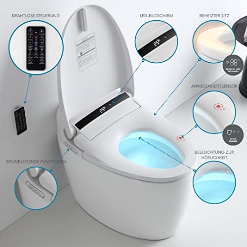 Nashi - Japanisches WC | Toilette mit Bidet | Automatische Öffnung des Deckels mit Licht und Wasserentladung | Integrierter Spülkasten | Sitzheizung, heißes und trockenes Wasser | Smart WC | Eira New – Bild 3