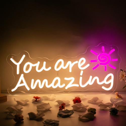 Image of Goneons You Are Amazing Neon Sign for Wall Decor,Dimmable USB Powered Warm White LED Neon Light for Bedroom Classroom Bar Pub Club Party Birthday Gift(15.75 inch*6.3 inch)