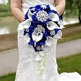 Wasserfall Royal Blue Hochzeitsblumen Brautsträuße Künstliche Perlen Kristall Hochzeitssträuße Bouquet Rose