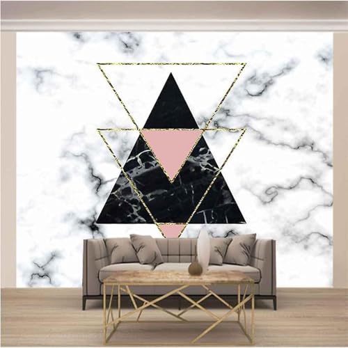 XLMING Black and White Geometric Gold Triangle Marble Like 3D Wallpaper Luxury Home Dining Decor Paste Sofa Living Room The Wall for Bedroom Mural-150cm×105cm