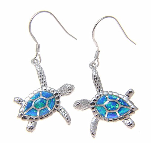 925 Sterling silver Hawaiian honu sea turtle synthetic opal hook wire earrings