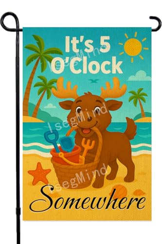IsegMind Beach Garden Flag Moose It' s 5 O' Clock Somewhere Summer Tropical Outdoor Yard Decorations Double Sided Vacation House Coastal Lawn Welcome Sign 12x18 Inch (12121)