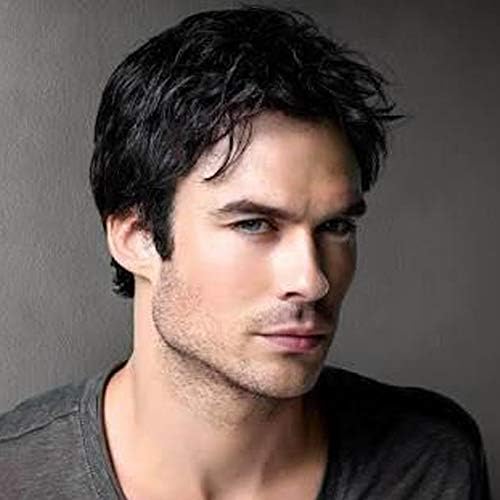 BECUS Mens Wig Short Hair Black Wigs for Men Guy Heat Resistant Synthetic Fashion Male Natural Hair Replacement Men's Wigs with Free Wig Cap Cosplay Daily Use