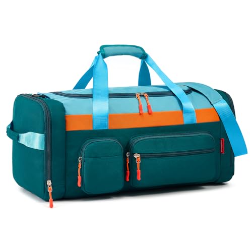 Woomada Kids Travel Duffle Bag With Shoe Compartment & Wet Pocket Perfect For School, Sports, Overnight Trips(green blue)