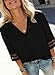 Women's V-Neck Mesh Panel 3/4 Sleeve Blouse Casual Solid Loose Business Work Top Office Shirts Black
