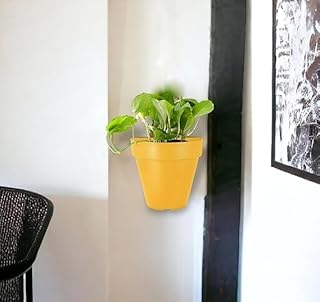 Meridian 20cm Wall Planter Pot for Vertical Flower Garden or Living Wall Herb Kitchen Plastic Mounted Flat Back and Saucer Connected 4pcs (Yellow)