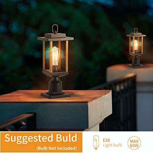 Smeike 18" H Large Outdoor Post Lights, Led Exterior Post Lantern, Outdoor Lamp Post Light Fixture Pier/Post Mount For Farmhouse, Pole, Yard, Light, Clear Glass, Wood Grain Finish & Matte Black Finish #TOP3