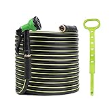 TOP DOG Rubber Garden Hose 15 ft, Heavy Duty Durable Triple Latex Core Hose with 8 Function Nozzle & Holder, Easy Storage Kink Free Water Hose for Garden Watering/Pet Cleaning