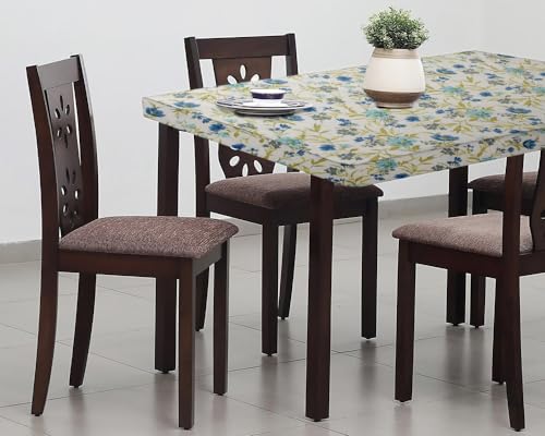 Image of The Furnishing Tree Elastic Cotton Square Dining Table Cover 44x44 in Inches Floral Blue Leaf on offwhite Base