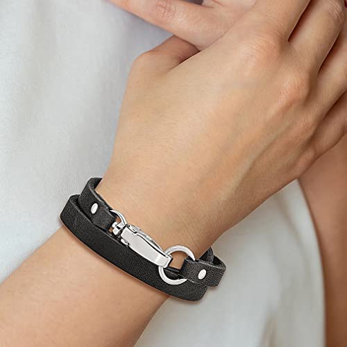 Ice Carats Stainless Steel Black Leather 25 Inch Wrap Bracelet Adjustable Stretch Fashion Jewelry For Women Gifts For Her #TOP3