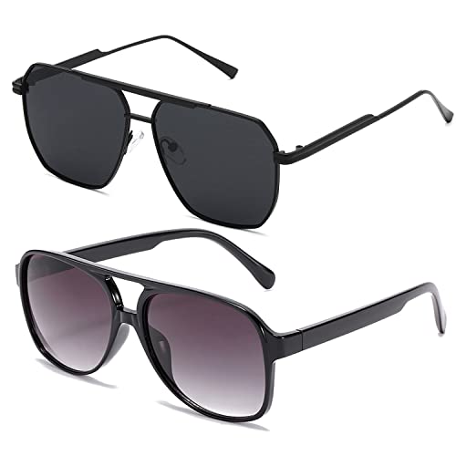 TIANYESY Classic Vintage Aviator Sunglasses for Women Men Large Frame Retro 70s Sunglasses, Black+graphite Black, One size fit all