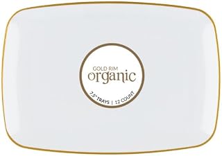 Organic Tray with White and Gold Rim, 7.5" - White/Gold, Plastic, Case Pack of 144 - For Catering, Buffets, and Parties