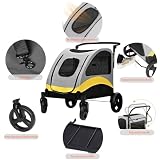 BingoPaw XXL Hundebuggy Große Hunde: Schwerlast Hundewagen bis 65kg, Dog Stroller Hundekinderwagen mit 4 Rädern, 3 Netzfenstern, Verstellbarer Griff, Haustier Transportwagen Hunde Jogger Buggy