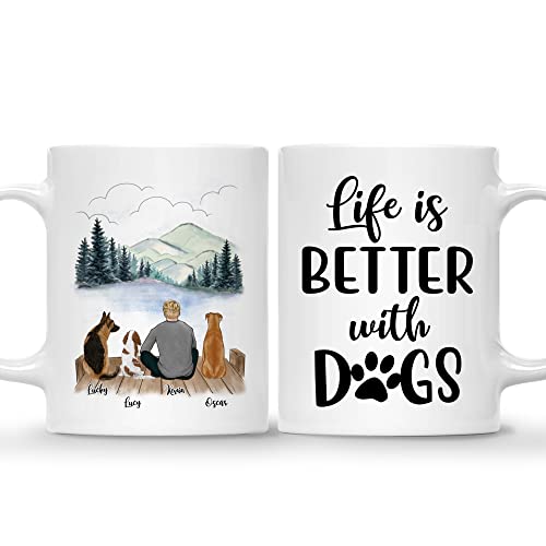 Gossby Personalized Dog Dad Coffee Mug - Gift for Men with Custom Breeds, Names - Birthday, Christmas, Father's Day Owner Gift - Life is Better with Dogs - 3 Dogs