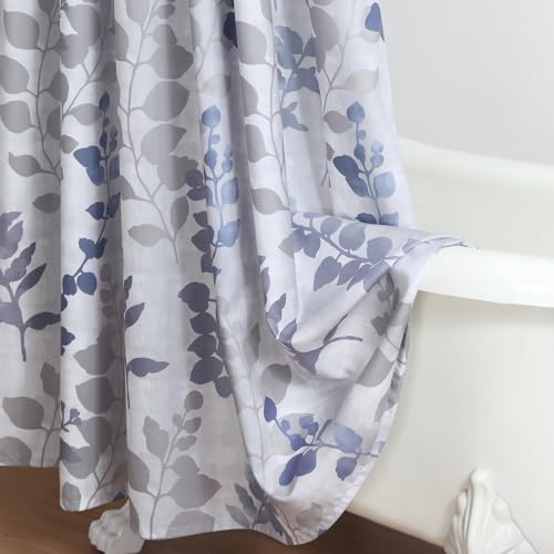 BESTRIPES Extra Long Fabric Shower Curtain, Gray and Blue Botanical Branch Leaf Print, Waterproof Bathroom Curtain, 72" W x 84" H by BESTRIPES - Used condition - Image 5