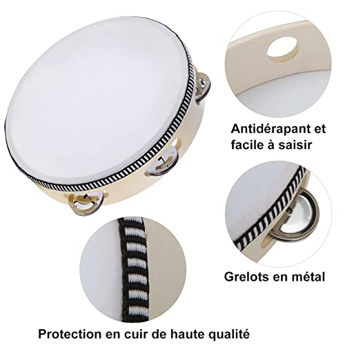 MIVIDE 3-teilig Tambourin, Holz Tambourin, Handtrommel für Erwachsene (6zoll, 7zoll und 10zoll)