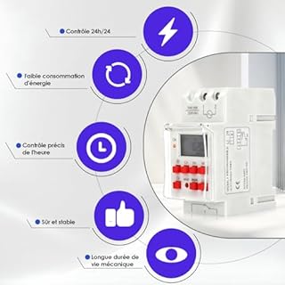 Programmateur Électrique pour Chauffe Eau et Piscine, Minuterie Numérique 30A avec Affichage LCD, 1s-168h Programmable, 20 Cycles Marche/Arrêt, Montage Rail DIN 35mm
