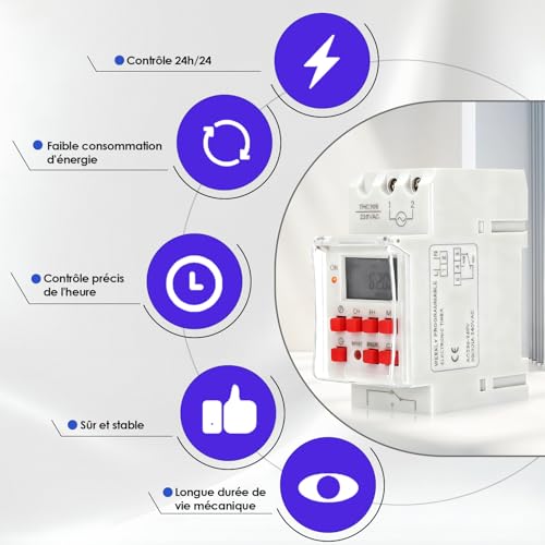 Minuterie numérique 30A programmable à la seconde pour rail DIN 35mm - 3