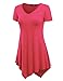 MBJ WT638 Short Sleeve Shirts for Womens Tops Casual V-Neck Summer Clothes Asymmetrical Tunic Blouses XXL Coral