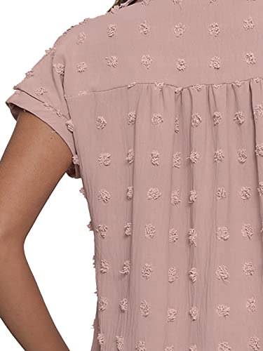 Bothenial Women Button Down Shirts Business Casual Blouses Dressy Work Tops Chiffon Blouse Short Sleeve Shirts (Pink,Large) #TOP4