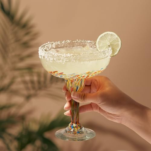 Twine Segunda Vida Artistico Margarita Bar Glasses, Mexican Margarita Glasses Margarita Set Home Cocktail Bar Gifts, 100% Recycled Glass, Multicolor 10oz Set of 2 by Segunda Vida - Image 6