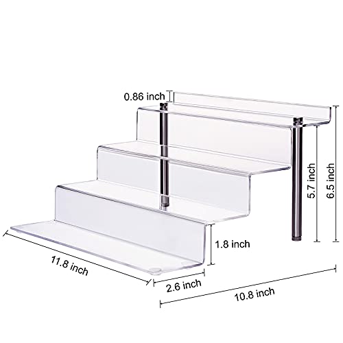 Cecolic Acrylic Riser Shelf 4 Tier Clear Display Stand For Collectibles Pop Figures, Cupcakes, Perfumes, Display Risers For Decorating & Organizing - 11.8 X 10.8 X 6.5 In (Large, 2 Pack) #TOP2