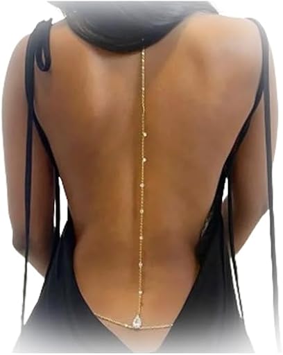 Cusmyre Sexy Rhinestone Back Chain Necklace for Backless Dress Bridal Wedding Rhinestone Backdrop Chain Jewelry Crystal Simple Waist Chain Jewelry for Women